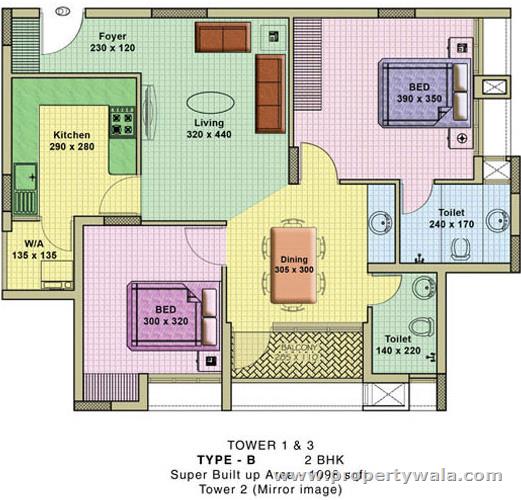 942 sq ft 2 BHK Floor Plan Image - Harishiv Saikam Park Square Available  for sale 