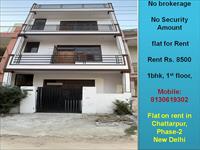 2bhk flat for rent in chattarpur plz call
