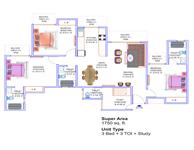 3BR+3T+Study Floor Plan