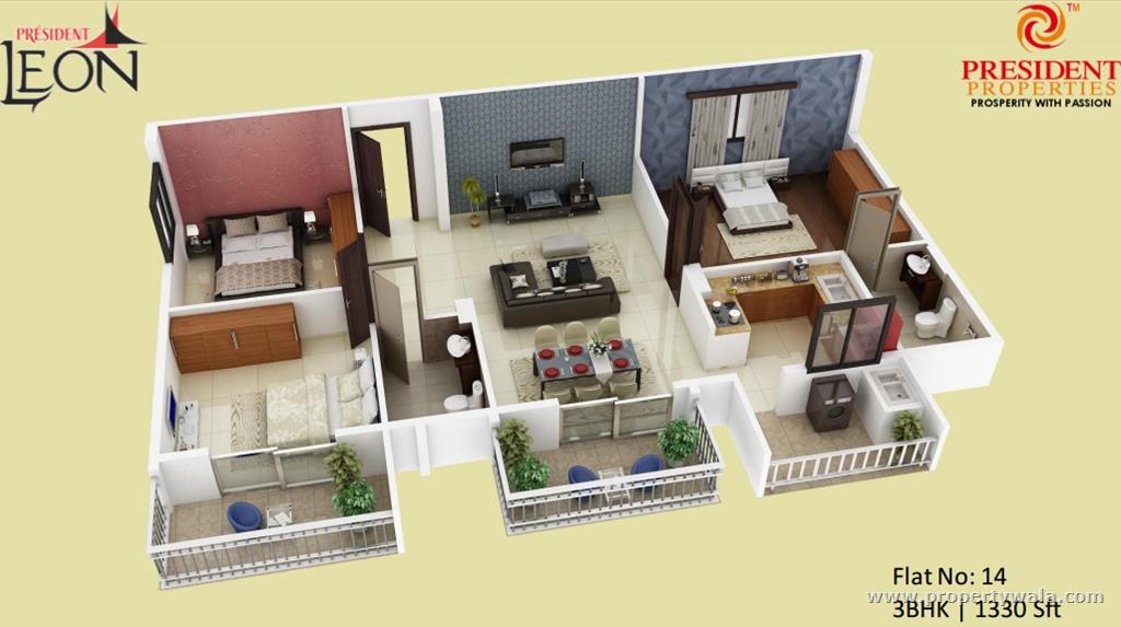 3BHK 1330 Sq Ft