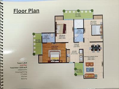 3BHK for sale in Ajnara Le Garden, Sector 16B, Greater Noida
