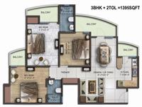 3BHK + 2 T1395 Sq. Ft.