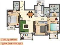 3BHK Floor Plan - 1694 Sq. Ft.