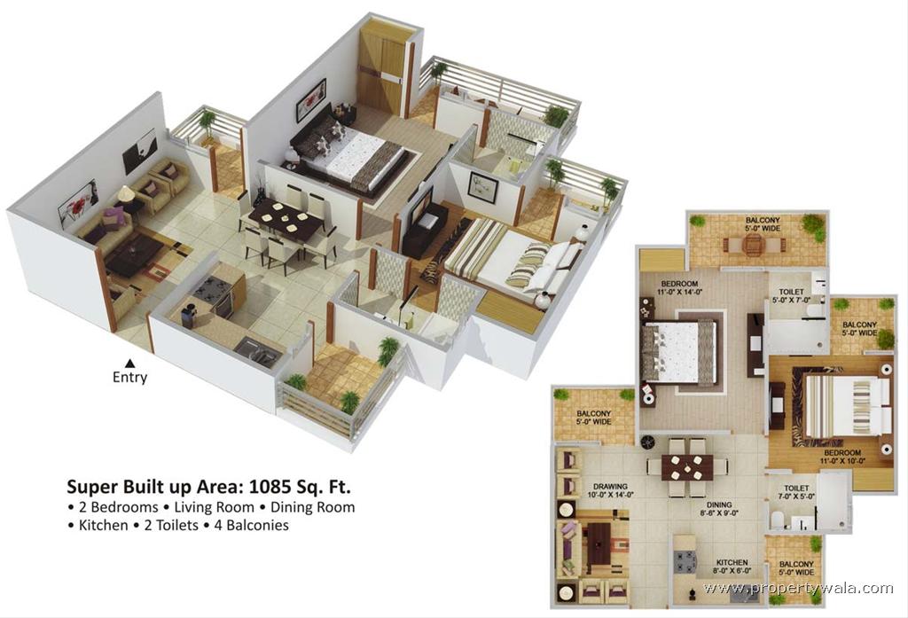 1085 sq.ft. Floor Plan