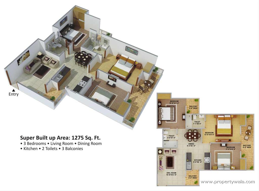 1275 sq.ft. Floor Plan