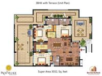 3 BHK with Terrace - 3032 sq ft