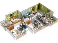 3D View - 3BHK Floor Plan