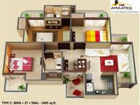 3 BHK + 2 T - 1405 Sq. Ft.