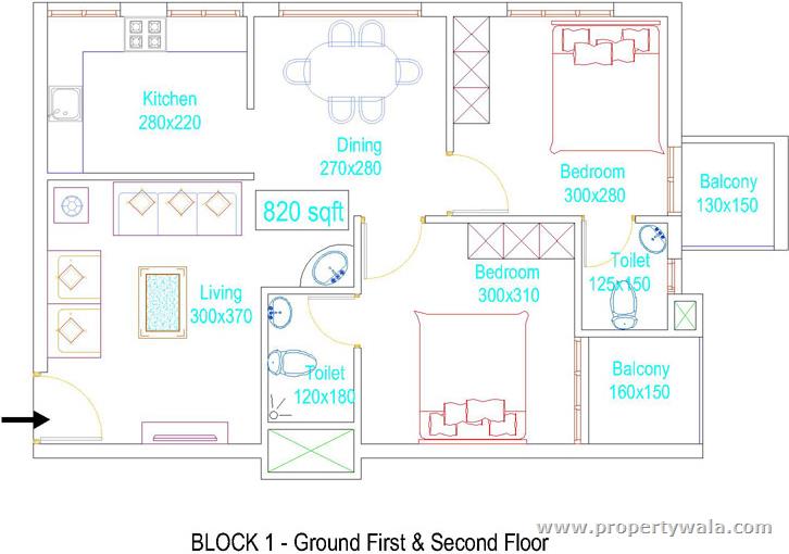 Block 2 2BHK Floor Plan