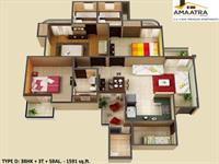 3 BHK + 2 T - 1591 Sq. Ft.