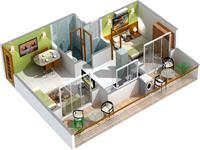 3D View - 1BHK Floor Plan