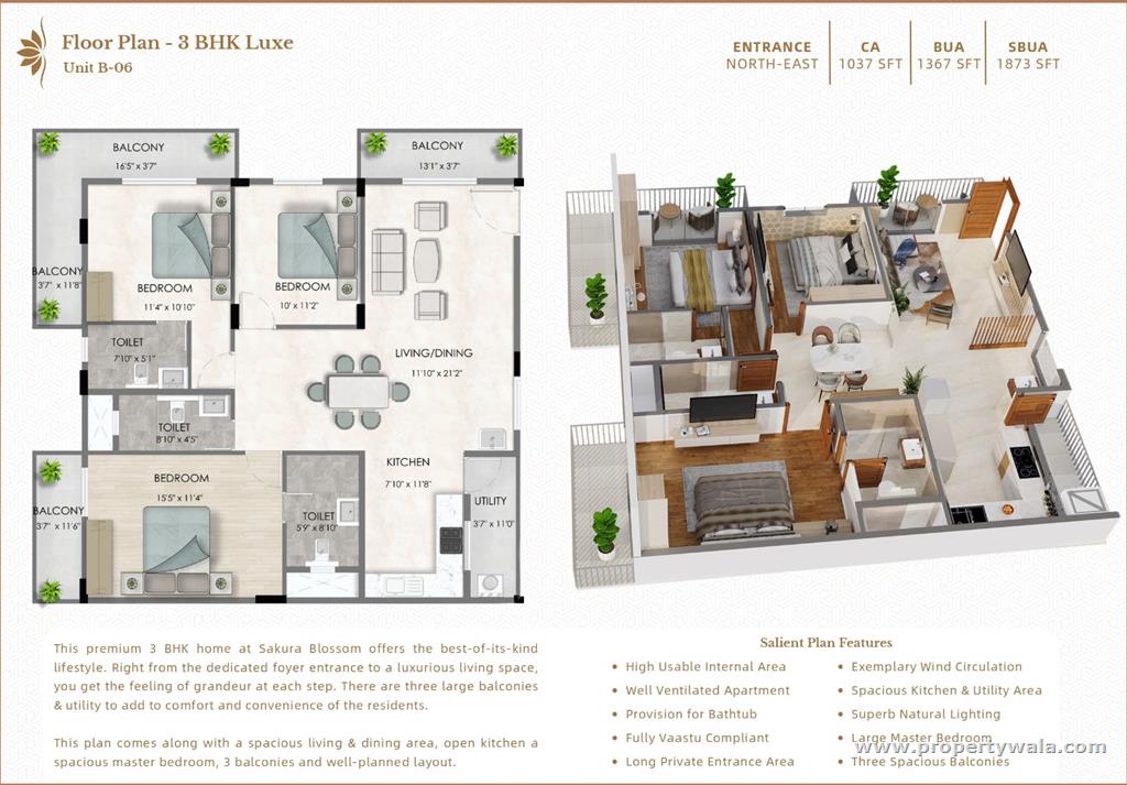 Flat Area 3bhk