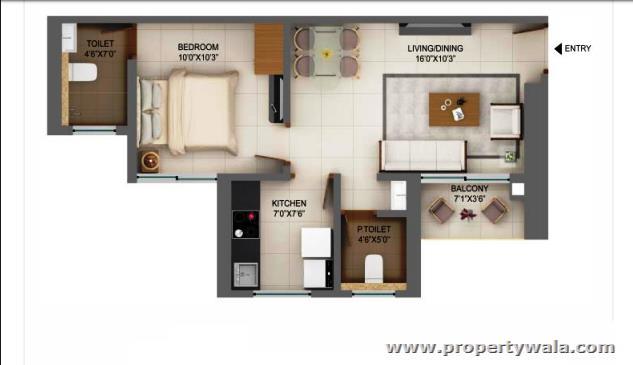1 BHK Unit Plan